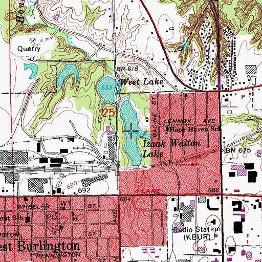 Topographic Map of Izaak Walton Lake, IA