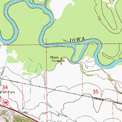 Topographic Map of Maas Cemetery, IA