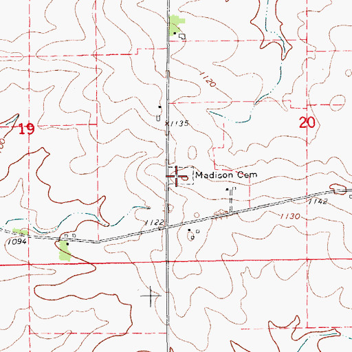 Topographic Map of Madison Cemetery, IA