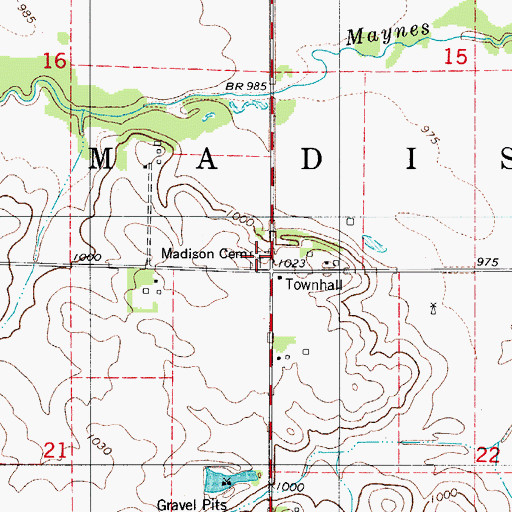 Topographic Map of Madison Cemetery, IA