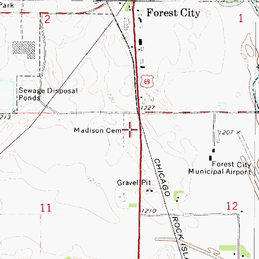 Topographic Map of Madison Cemetery, IA