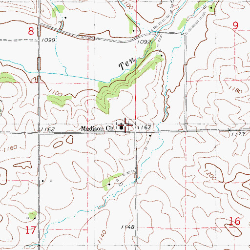 Topographic Map of Madison Cemetery, IA