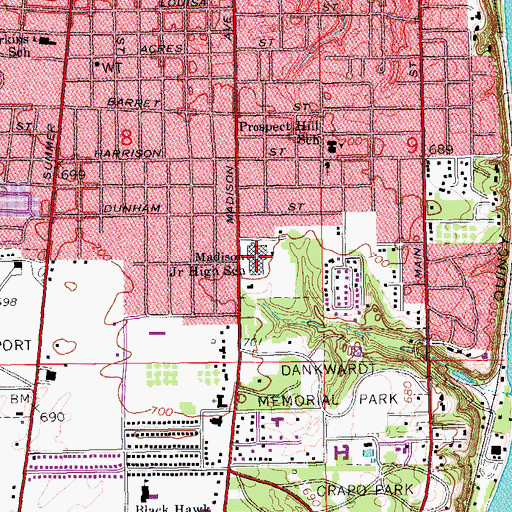 Topographic Map of James Madison Middle School, IA