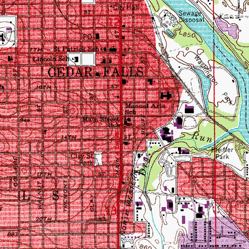 Topographic Map of Main Street School, IA