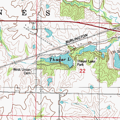 Topographic Map of Thayer Lake, IA