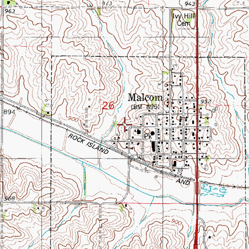 Topographic Map of Malcom, IA