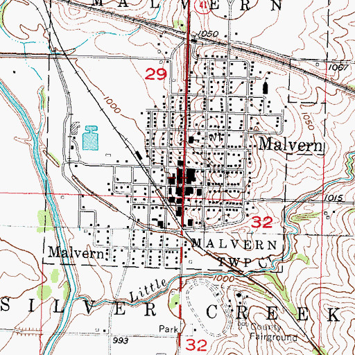 Topographic Map of Malvern, IA