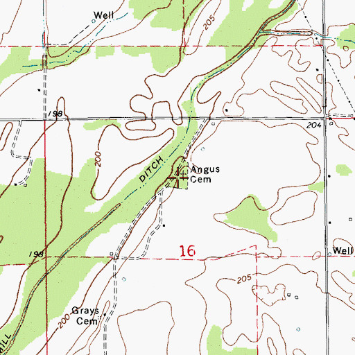 Topographic Map of Angus Cemetery, AR