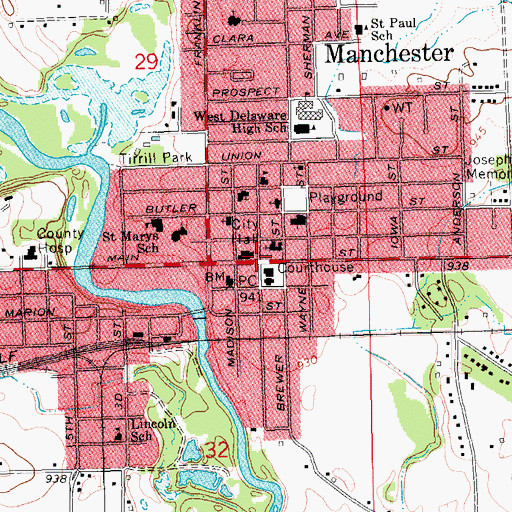 Topographic Map of Manchester, IA