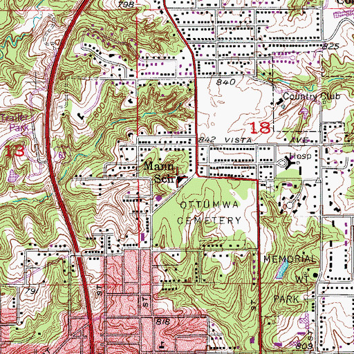 Topographic Map of Horace Mann Elementary School, IA