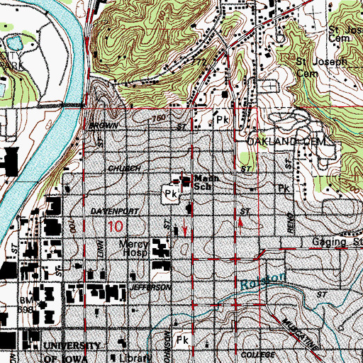 Topographic Map of Horace Mann Elementary School, IA