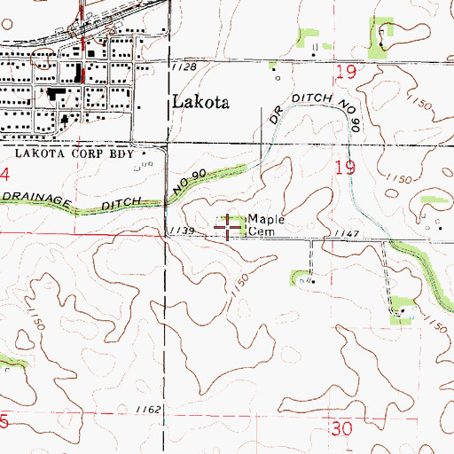 Topographic Map of Maple Cemetery, IA
