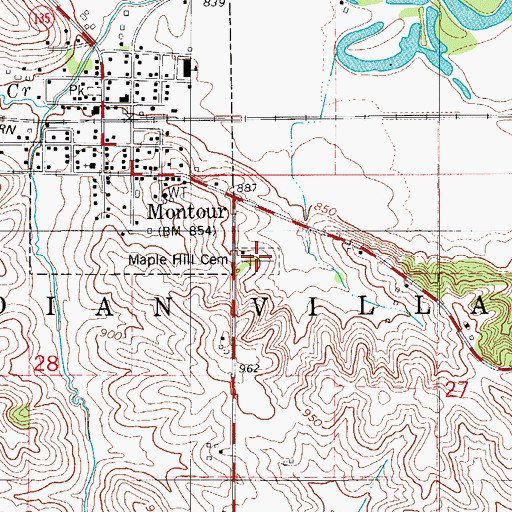 Topographic Map of Maple Hill Cemetery, IA