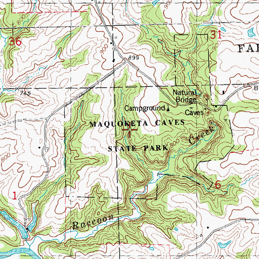Topographic Map of Maquoketa Caves State Park, IA
