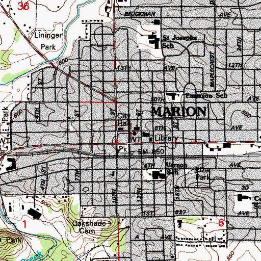 Topographic Map of Marion, IA