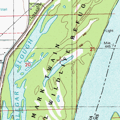 Topographic Map of Mark Twain National Wildlife Refuge, IA