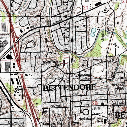 Topographic Map of Mark Twain Elementary School, IA