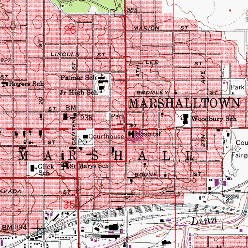 Topographic Map of Marshalltown, IA