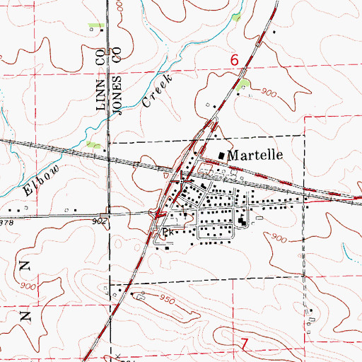 Topographic Map of Martelle, IA