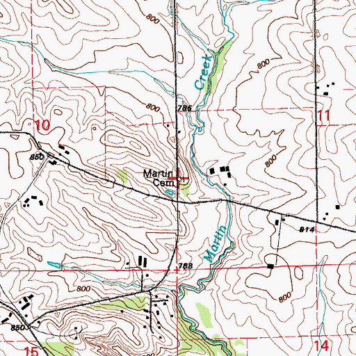 Topographic Map of Martin Cemetery, IA