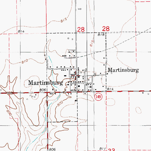 Topographic Map of Martinsburg, IA