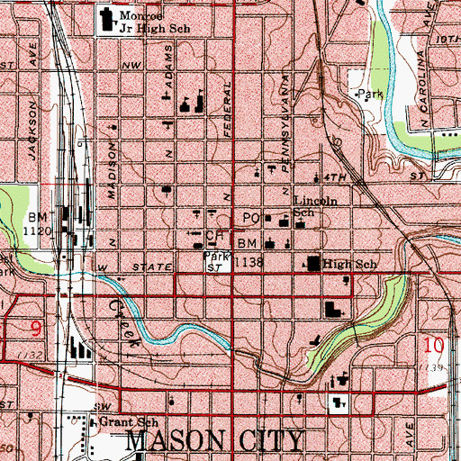 Topographic Map of Mason City, IA