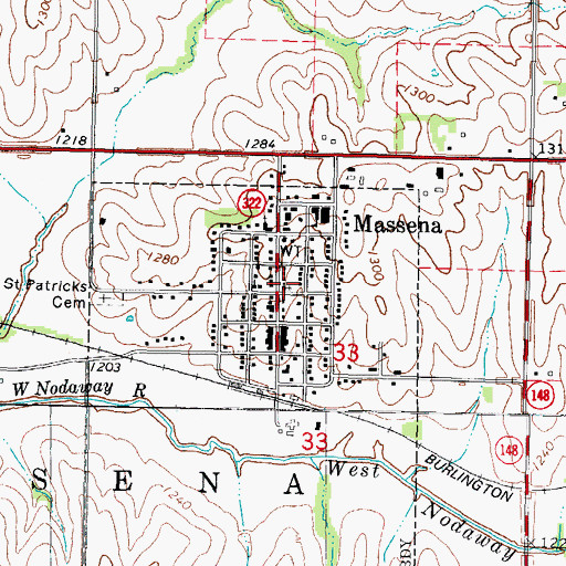 Topographic Map of Massena, IA