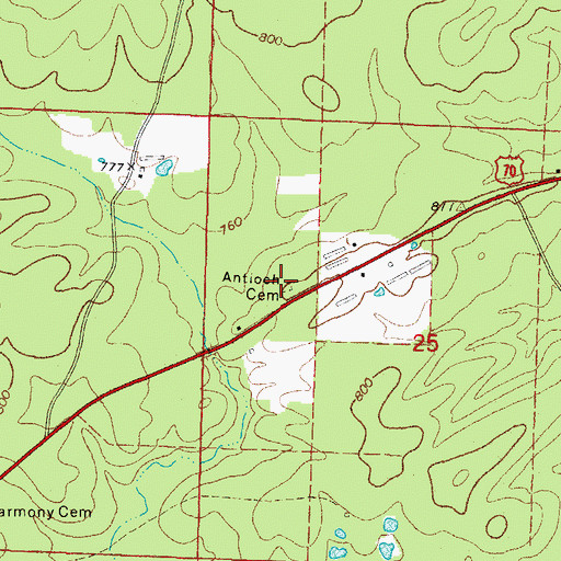 Topographic Map of Antioch Cemetery, AR