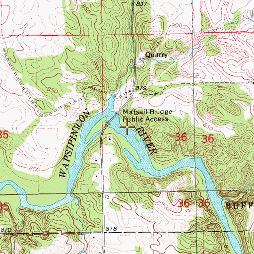Topographic Map of Matsell Bridge Public Access, IA