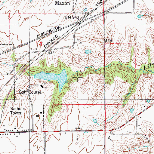 Topographic Map of Maxon Reservoir, IA