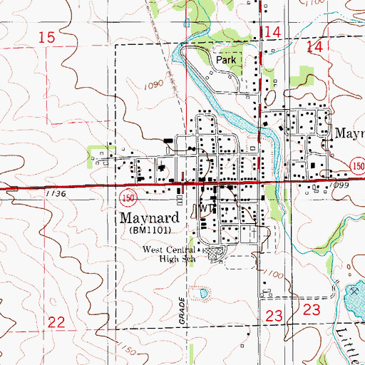 Topographic Map of Maynard, IA