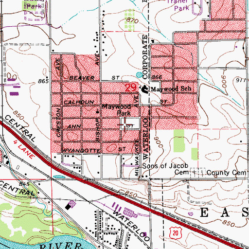 Topographic Map of Maywood Park, IA