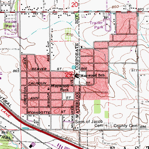 Topographic Map of Maywood School, IA