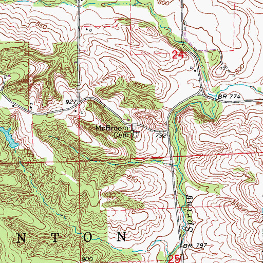 Topographic Map of McBroom Cemetery, IA