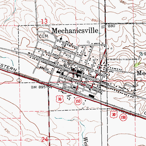 Topographic Map of Mechanicsville, IA