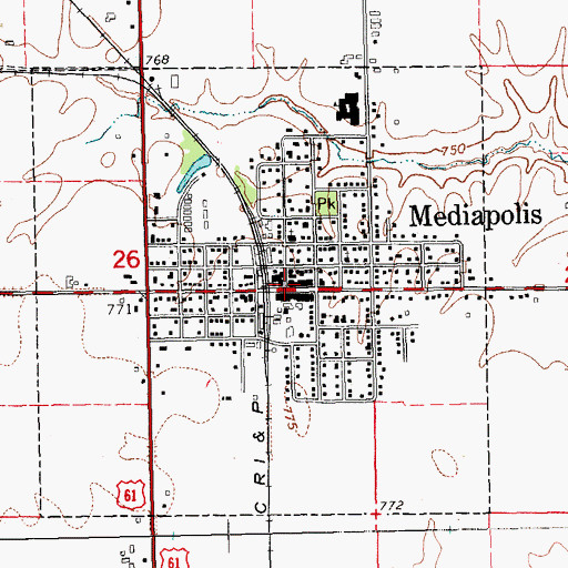 Topographic Map of Mediapolis, IA