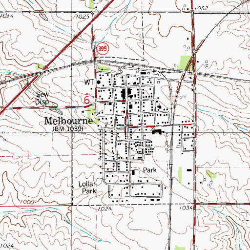 Topographic Map of Melbourne, IA