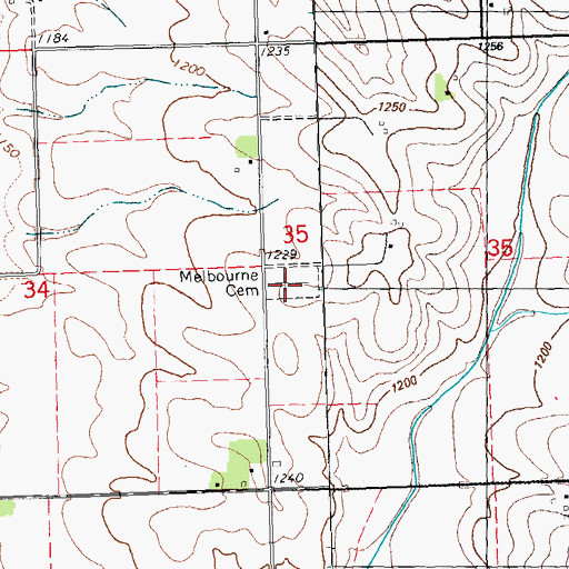 Topographic Map of Melbourne Cemetery, IA