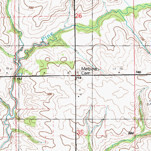 Topographic Map of Melpine Cemetery, IA