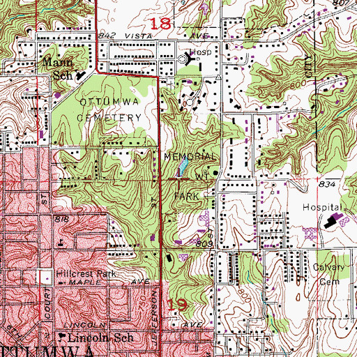 Topographic Map of Memorial Park, IA