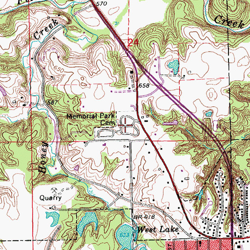 Topographic Map of Memorial Park Cemetery, IA