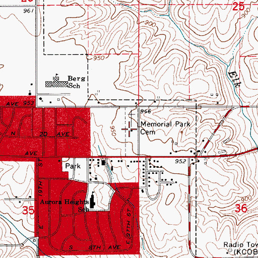 Topographic Map of Memorial Park Cemetery, IA