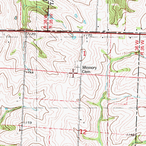 Topographic Map of Memory Cemetery, IA