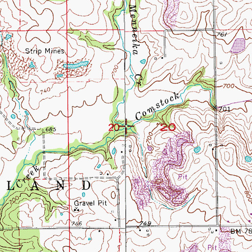 Topographic Map of Menneika Creek, IA