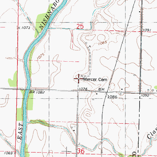 Topographic Map of Mercer Cemetery, IA