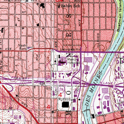 Topographic Map of Mercy Medical Center Des Moines Campus, IA