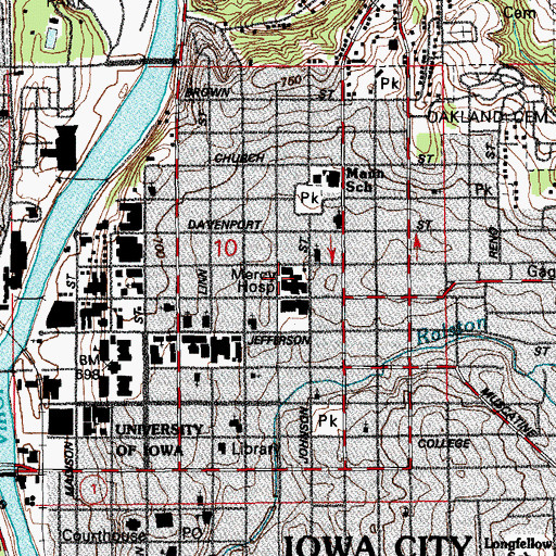 Topographic Map of Mercy Iowa City Hospital, IA