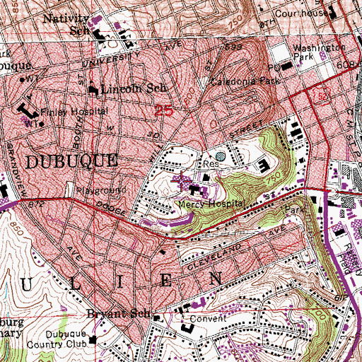 Topographic Map of Mercy Medical Center Dubuque, IA