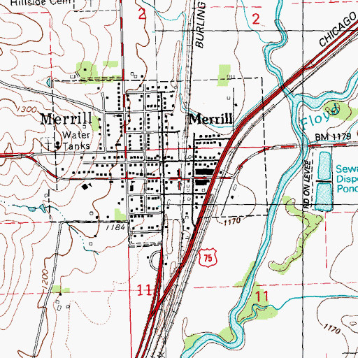 Topographic Map of Merrill, IA