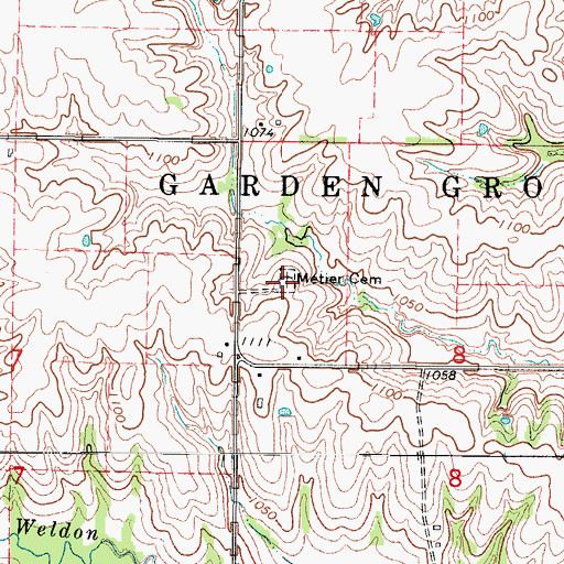 Topographic Map of Metier Cemetery, IA